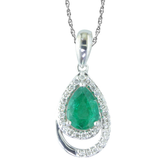 14K White Gold Emerald/Diamond Pendant