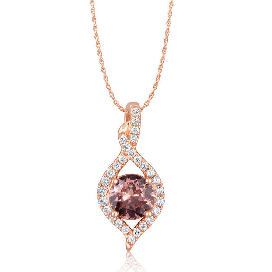 14K Rose Gold Lotus Garnet/Diamond Pendant