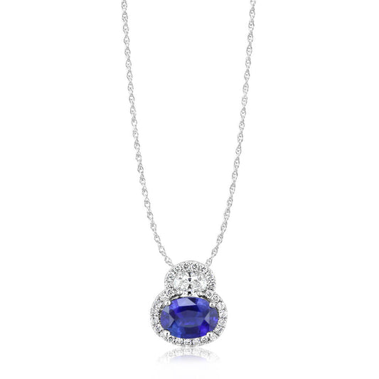 14K White Gold Ceylon Sapphire/Diamond Pendant