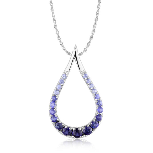 14K White Gold Graduated Blue Sapphire Pendant