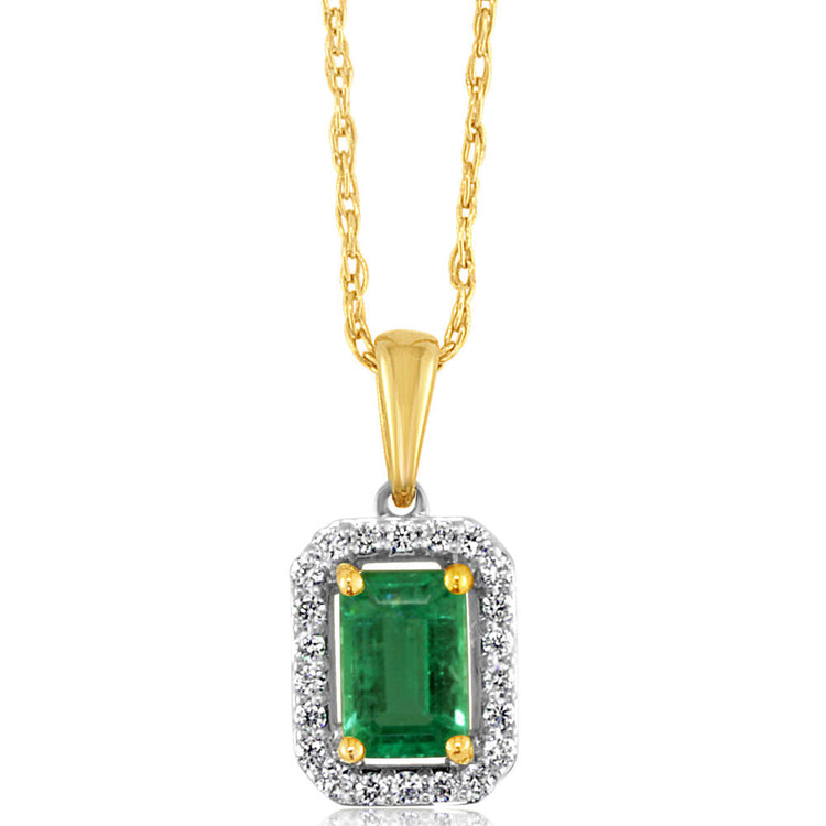 14K White Gold/14K Yellow Gold Emerald/Diamond Pendant