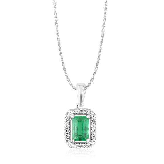 14K White Gold Emerald/Diamond Pendant