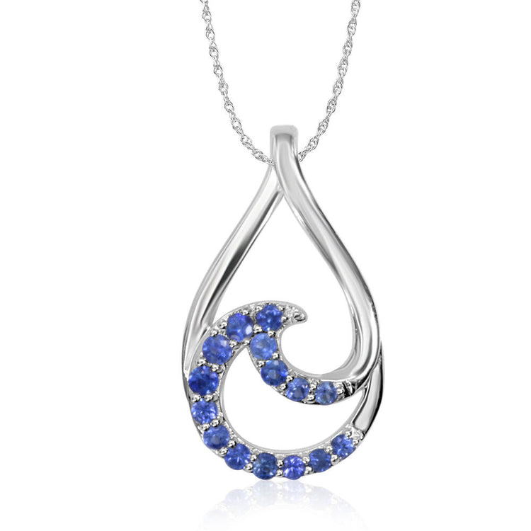 14K White Gold Graduated Blue Sapphire Pendant