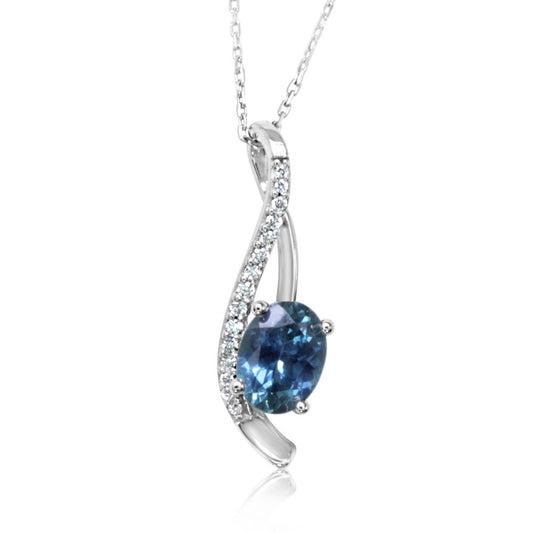 14K White Gold Montana Blue Sapphire/Diamond Pendant