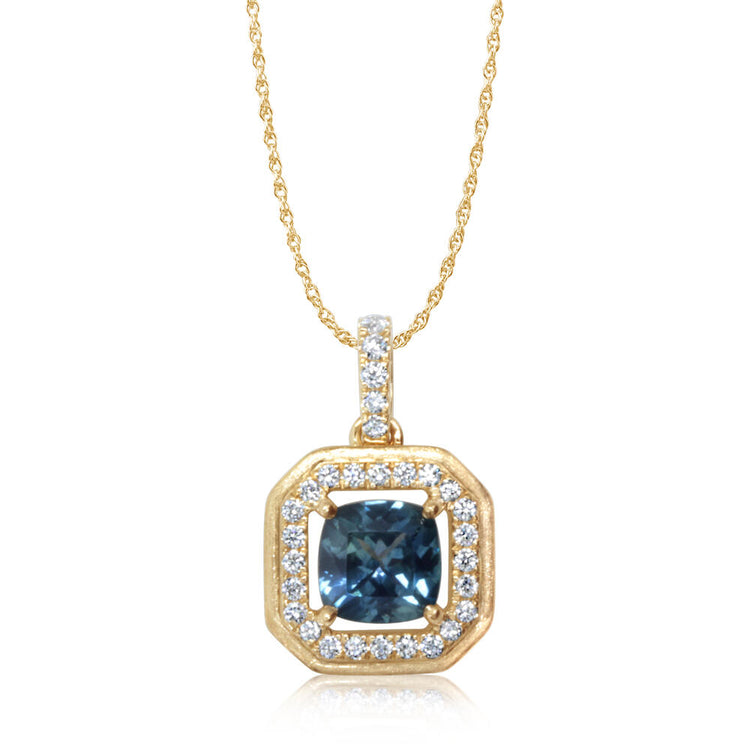 14K Yellow Gold Montana Sapphire/Diamond Pendant