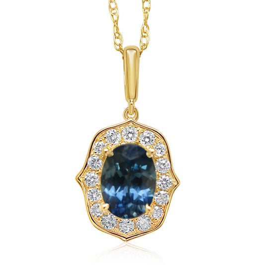 14K Yellow Gold Montana Sapphire/Diamond Pendant