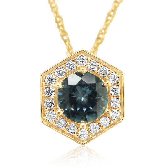 14K Yellow Gold Montana Sapphire/Diamond Pendant