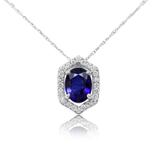 14K White Gold Blue Sapphire/Diamond Pendant