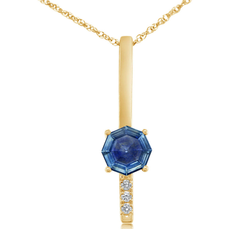 14K Yellow Gold 5.5 mm Octagon Montana Sapphire/Diamond Pendant