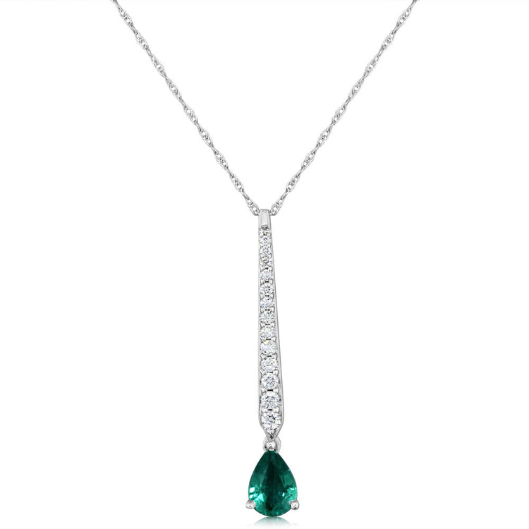 14K White Gold Emerald/Diamond Pendant