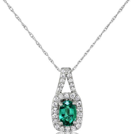 14K White Gold Emerald/Diamond Pendant