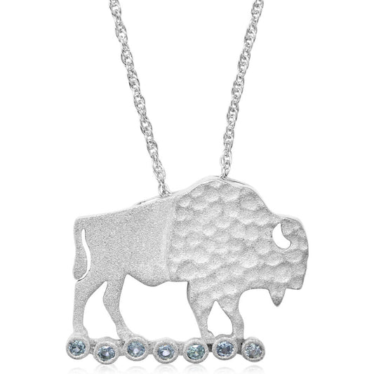 Sterling Silver Buffalo Montana Sapphire Pendant(7-Stones) with Chain