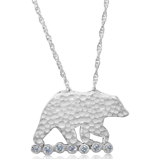 Sterling Silver Bear Montana Sapphire Pendant(7-Stones) with Chain