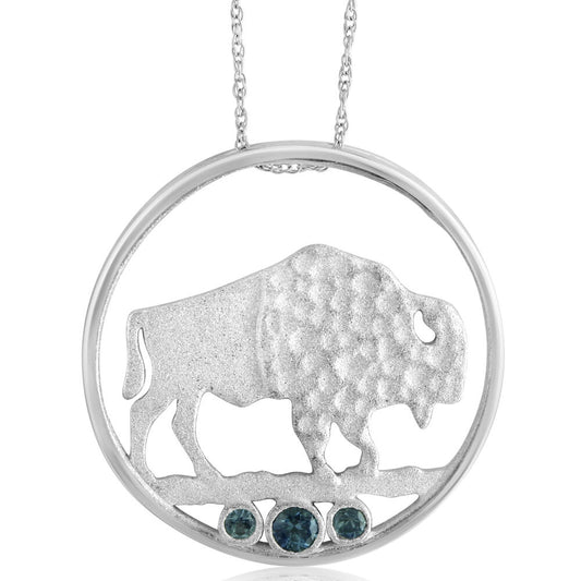 Sterling Silver Buffalo Montana Sapphire Pendant (3-Stones) with Chain