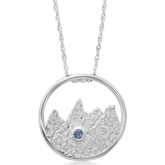 Sterling Silver Tetons Montana Sapphire Pendant(1-Stone) with Chain