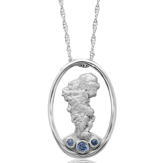 Sterling Silver Old Faithful Montana Sapphire Pendant(3-Stones) with Chain