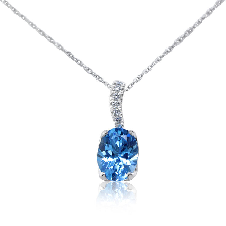 14K White Gold Blue Topaz/Diamond Pendant