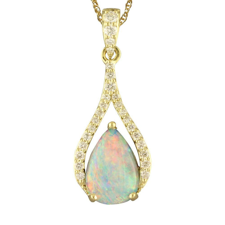 14K Yellow Gold Australian Opal/Diamond Pendant