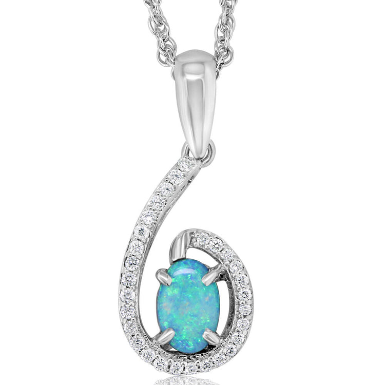 14K White Gold Australian Opal/Diamond Pendant