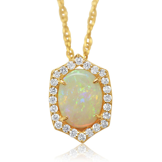 14K Yellow Gold Australian Opal/Diamond Pendant