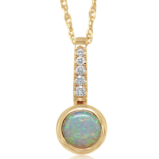 14K Yellow Gold Australian Opal/Diamond Pendant