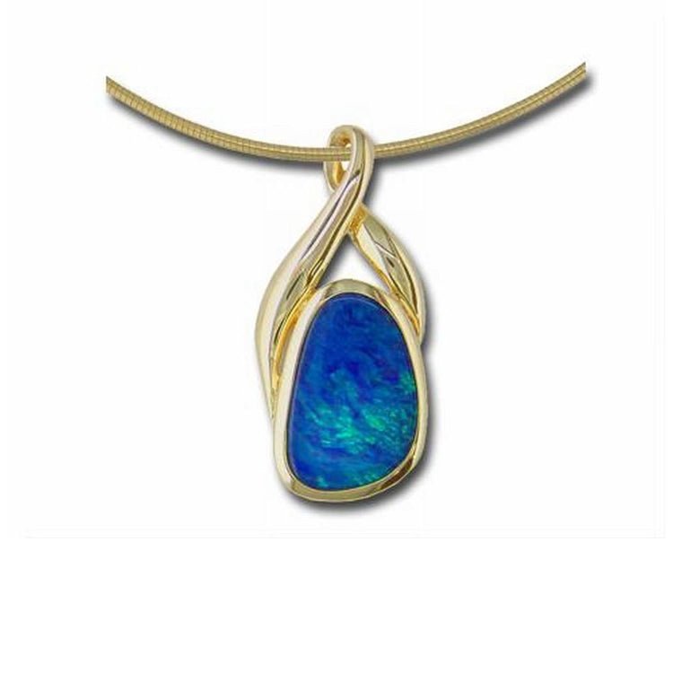 14K Yellow Gold Australian Opal Doublet Pendant