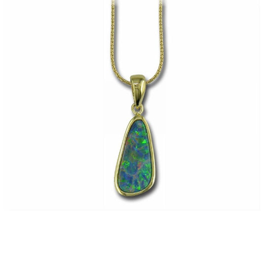 14K Yellow Gold Australian Opal Doublet Pendant