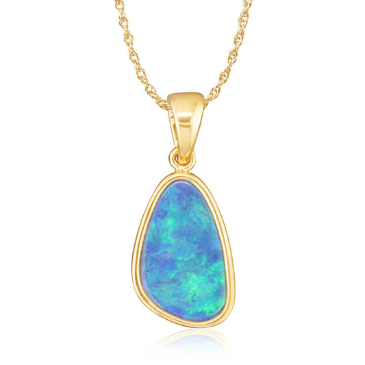 14K Yellow Gold Australian Opal Doublet Pendant