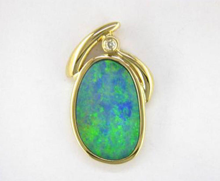 14K Yellow Gold Australian Opal Doublet Pendant