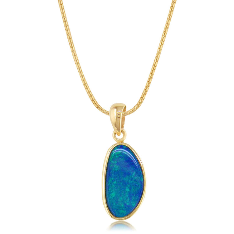 14K Yellow Gold Australian Opal Doublet Pendant