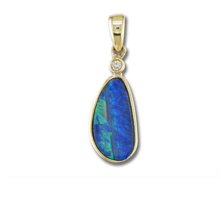 14K Gold Australian Opal Doublet Pendant with Diamond