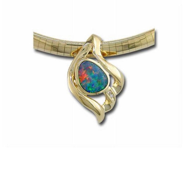 14K Yellow Gold Australian Opal Doublet Slide with Diamond