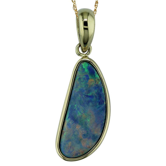 14K Yellow Gold Australian Opal Doublet Pendant