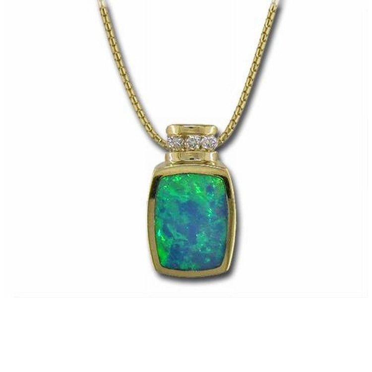 14K Yellow Gold Australian Opal Doublet Pendant with Diamond