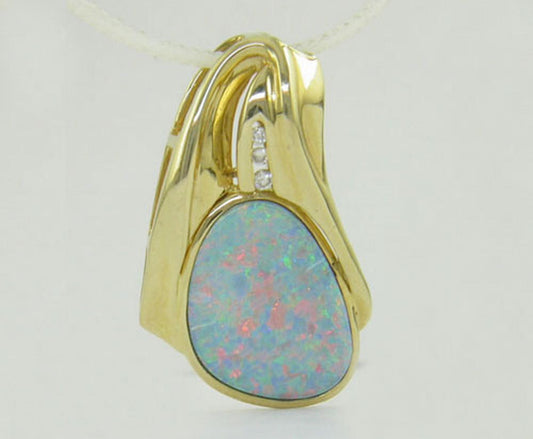 14K Yellow Gold Australian Opal Doublet Slide with Diamond