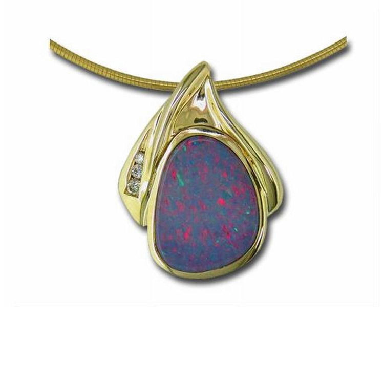 14K Yellow Gold Australian Opal Doublet Pendant