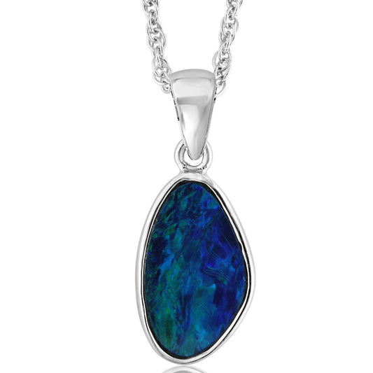 14K White Gold Australian Opal Doublet Pendant