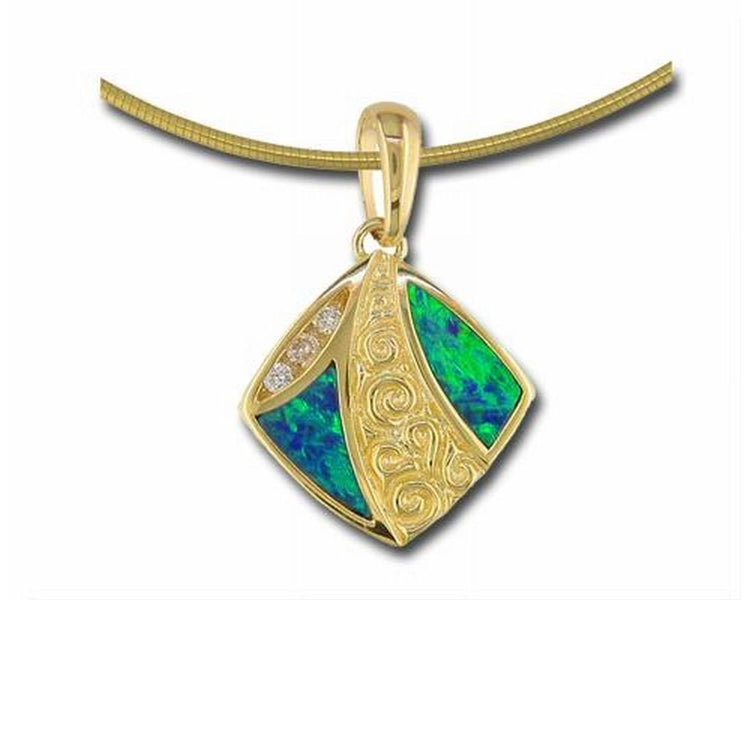 14K Yellow Gold Opal Doublet Inlay/Diamond Pendant