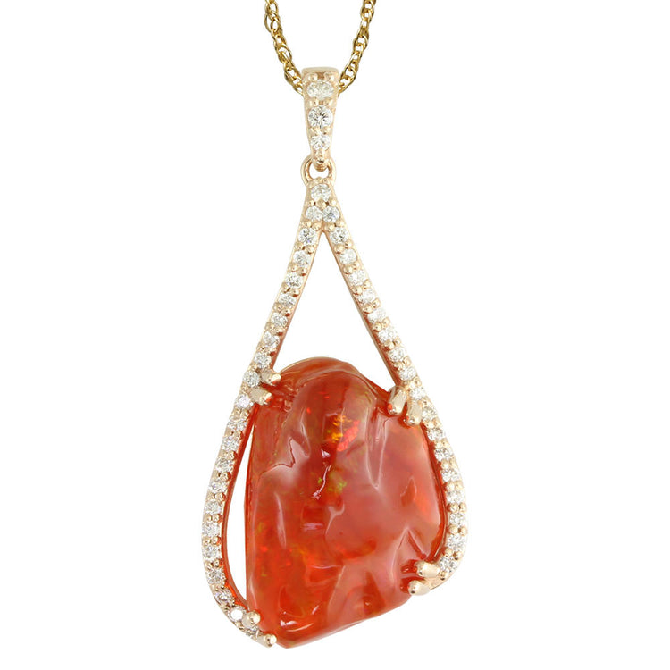 14K Rose Gold Mexican Fire Opal/Diamond Pendant