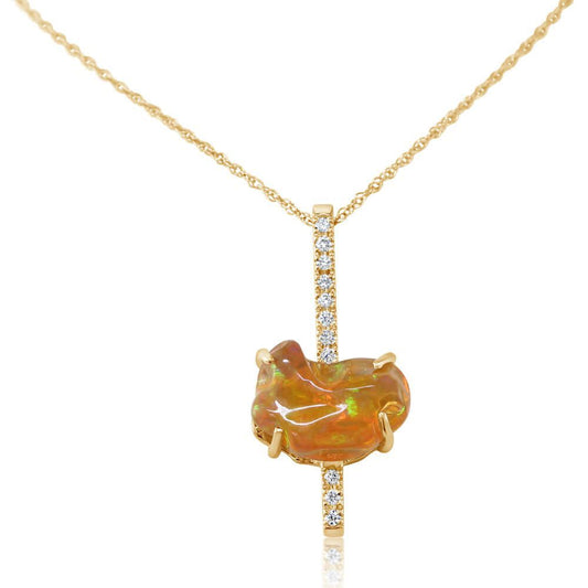 14K Yellow Gold Fire Opal/Diamond Pendant