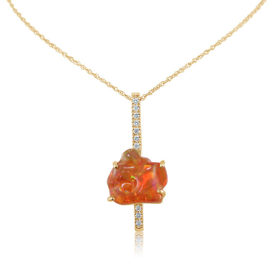 14K Yellow Gold Fire Opal/Diamond Pendant