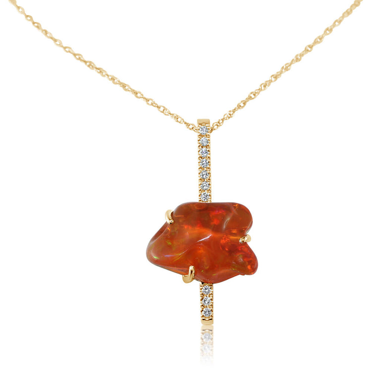 14K Yellow Gold Fire Opal/Diamond Pendant