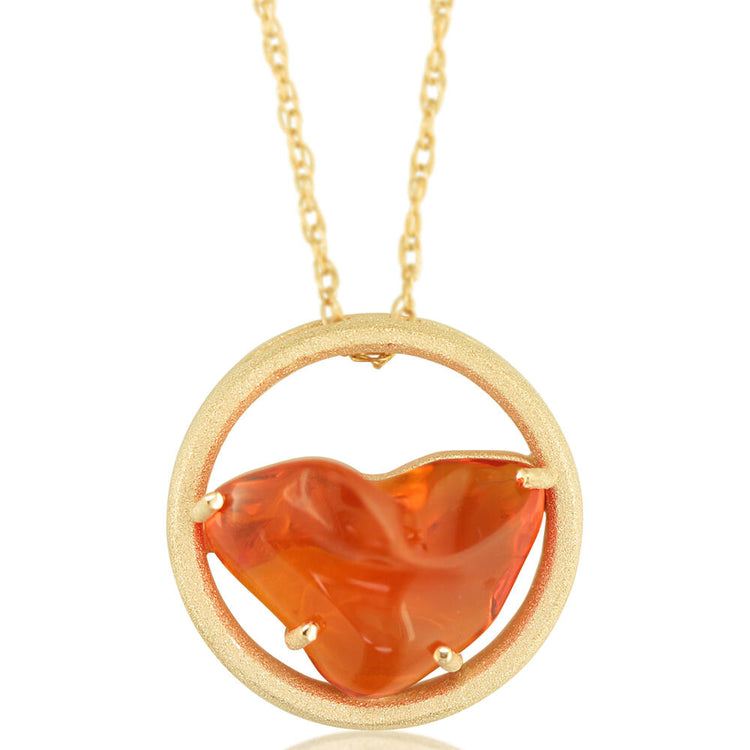 14K Yellow Gold Mexican Fire Opal Pendant