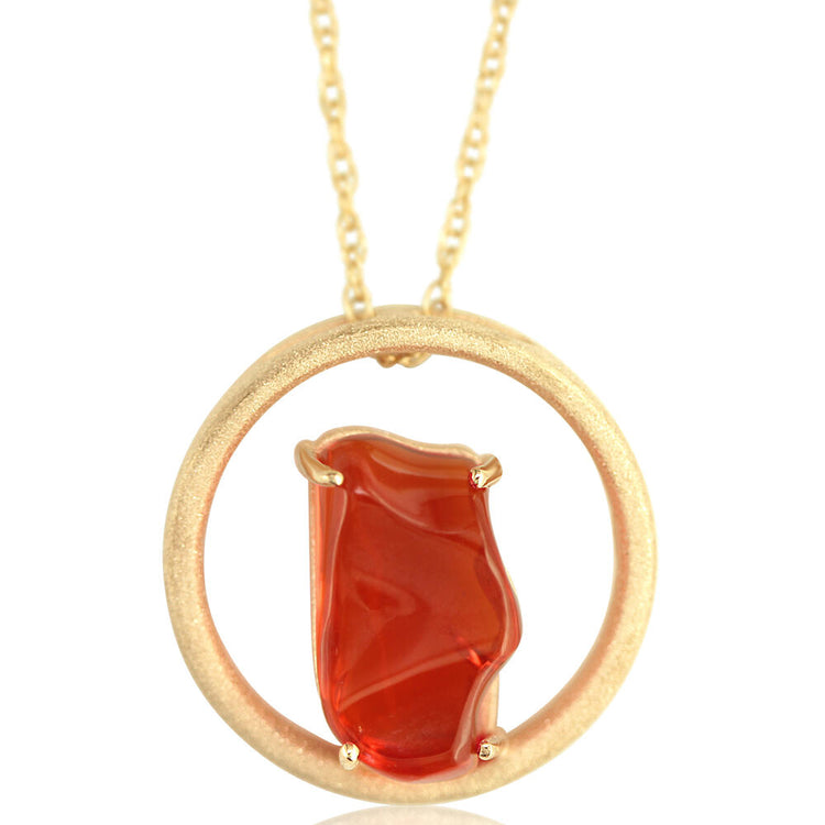 14K Yellow Gold Mexican Fire Opal Pendant