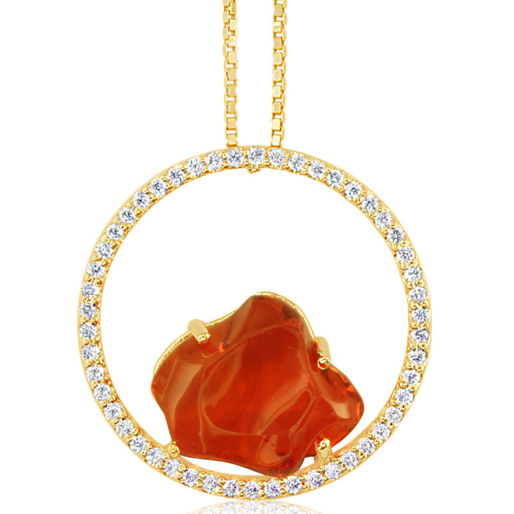 14K Yellow Gold Mexican Fire Opal/Diamond Pendant