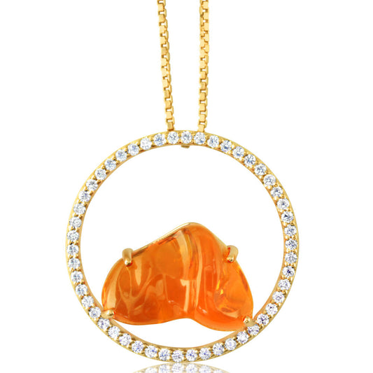 14K Yellow Gold Mexican Fire Opal/Diamond Pendant