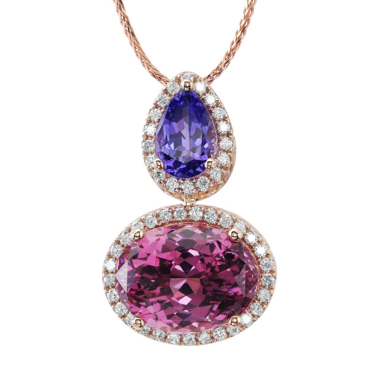 14K Rose Gold Purple Garnet/Tanzanite/Diamond Pendant