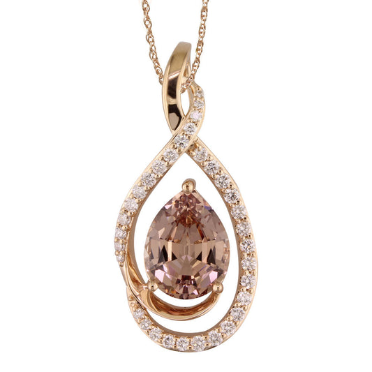 14K Rose Gold Lotus Garnet/Diamond Pendant