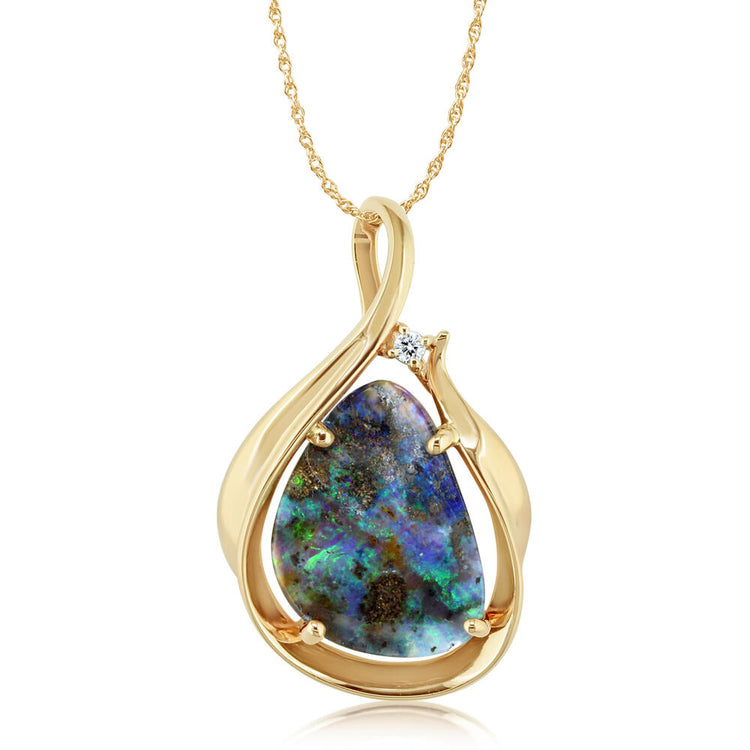 14K Yellow Gold Australian Boulder Opal/Diamond Pendant