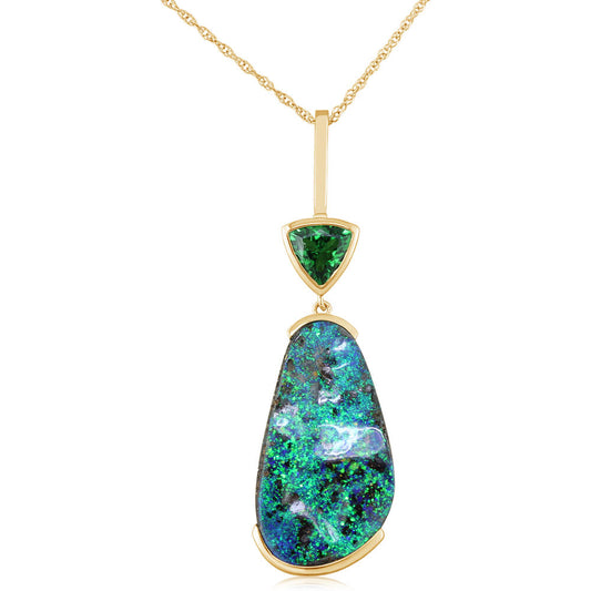 14K Yellow Gold Australian Boulder Opal/Tsavorite Pendant